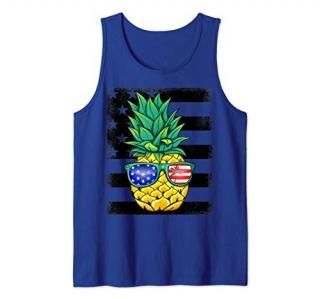 Tropical Hawaiian Pineapple American Flag Sunglasses Tank Top