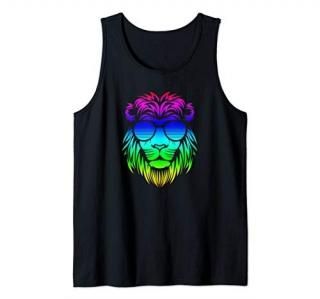 Lion Sunglasses Vintage Illustration Sunset Jungle Lion Tank Top