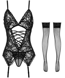 Lace Bodysuit Lingerie Babydoll Black Teddy Lingerie for Women Size M