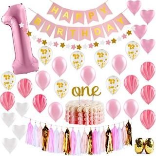 1st Birthday Girl Decorations & Party Supplies Happy Birthday BannerOne Cake Top