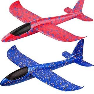 BooTaa 2 Pack Airplane Toys 17.5 Large Throwing Foam Plane 2 Flight Mode Glider 