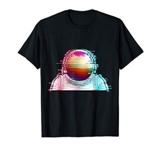 Astronaut Suit & Helmet Glitch Art Retro 80s Synthwave T-Shirt