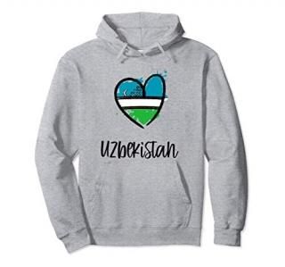 Uzbekistan Heart Art Flag Cute Asian Minimal Uzbek Gift Pullover Hoodie