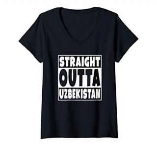 Womens Straight Outta Uzbekistan Gift For Uzbekistani Family Roots V-Neck T-Shir