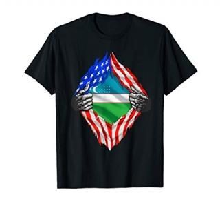 Super Uzbek Heritage Uzbekistan Roots USA Flag Gift T-Shirt