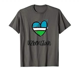 Uzbekistan Heart Art Flag Cute Asian Minimal Uzbek Gift T-Shirt
