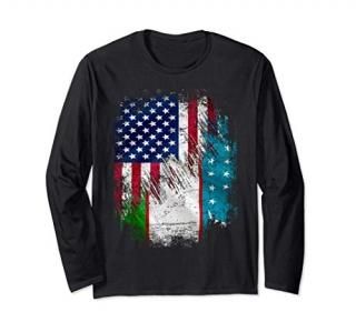 Vintage Uzbekistan And American With Flag Cool Gift Long Sleeve T-Shirt