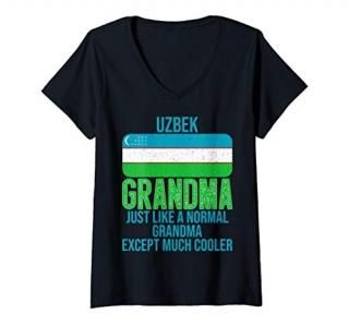 Womens Vintage Uzbek Grandma Uzbekistan Flag for Mother's Day V-Neck T-Shirt