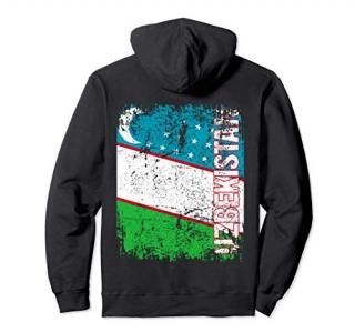 UZBEKISTAN Big Flag Vintage Distressed UZBEKISTAN Pullover Hoodie