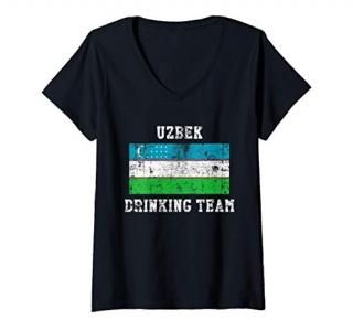Womens Uzbek Drinking Team Funny National Pride Gift V-Neck T-Shirt