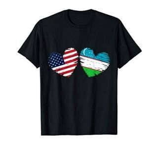 USA Uzbekistan Flag Heart Valentines Day Uzbek American T-Shirt