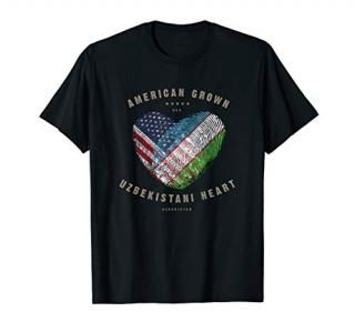 American Grown Uzbekistani Heart Love Uzbekistan Flag T-Shirt
