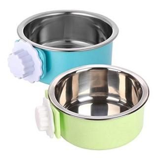 kathson Crate Dog Bowl Removable Stainless Steel Hanging Pet Cage Bowl Food & Wa