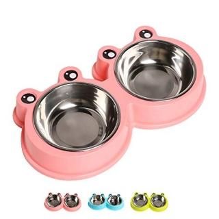 Double Dog Cat Bowls Premium Stainless Steel Pet Bowls with No-Slip Stainless St