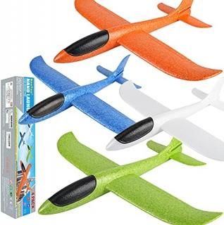 BooTaa 4 Pack Airplane Toys 17.5 Large Throwing Foam Plane 2 Flight Mode Foam Gl