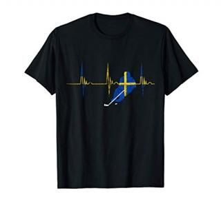 Swedish Ice Hockey Player Heartbeat EKG Pulse Sweden Flag T-Shirt