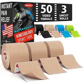 3 Uncut Rolls Waterproof Kinesiology Tape - Immediate Pain Relief - 16.4ft Kinet