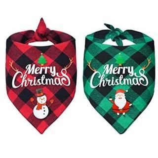 Malier 2 Pack Dog Bandana Christmas Classic Buffalo Plaid Pattern Bandana Pets S
