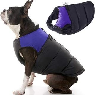Gooby Padded Dog Vest - Purple Large - Zip Up Dog Jacket Coat with D Ring Leash 