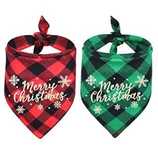 Malier 2 Pack Dog Bandana Christmas Classic Buffalo Plaid Printing Dog Bandana P