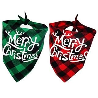 Malier 2 Pack Dog Bandana Christmas Classic Buffalo Plaid Pets Scarf Triangle Bi