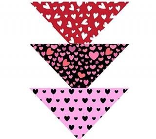 Native Pup Valentine's Day Dog Bandana  3-Pack  Pink Red Heart Handkerchief Band