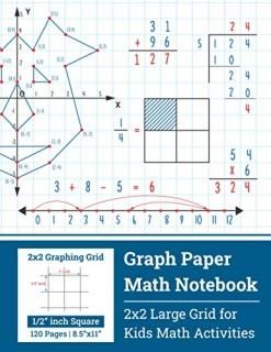 Graph Paper Math Notebook 1/2 inch Square Graphing Paper  2x2 Large Grid to Prac