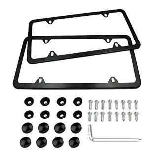 Indeedbuy 2 Pcs 4 Holes Stainless Steel Black License Plate Frame