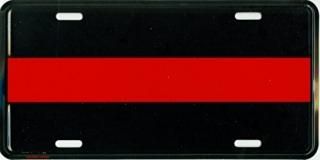 Thin Red Line Metal License Plate  6x12 inch Black and Red America Auto Tag for 