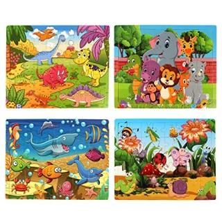 SYNARRY Wooden Jigsaw Puzzles for Kids Age 3-5 Year Old 4 Pack 24-40 Pieces Pres