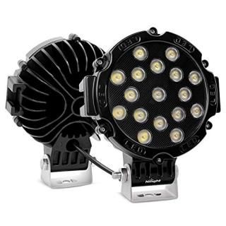 Nilight - 15023FB-B Led Light Bar 2PCS 7 51w 5100LM Black Round Flood Light Pod 