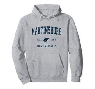 Martinsburg West Virginia WV Vintage Sports Navy Print Pullover Hoodie