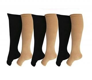 Open Toe Toeless Compression Socks 6 Pairs For Women Men 15-20 mmHg Calf Support