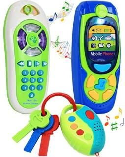 Click N' Play Pretend Play Cell Phone TV Remote & Car Key Accessory Playset for 