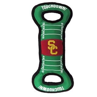 Pets First NCAA Football Field Dog Toy with Squeaker. - USC Trojans - for Tug To