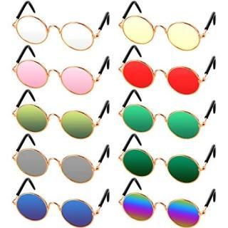 Frienda 10 Piece Pet Sunglasses Round Metal Pet Sunglasses Classic Retro Pet Sun