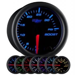 GlowShift Black 7 Color 35 PSI Turbo Boost Gauge Kit - Includes Mechanical Hose 