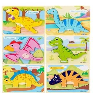 Todder Puzzles Set of 6 Dinosaur Wooden Puzzle for Toddler Kids 2 3 4 Year Old E