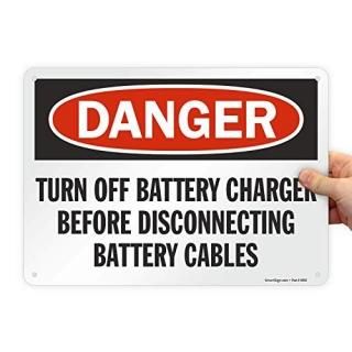 SmartSign Danger - Turn Off Battery Charger Before Disconnecting Battery Cables 