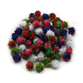 Pom Poms .5In Glitter Asst 80Ct