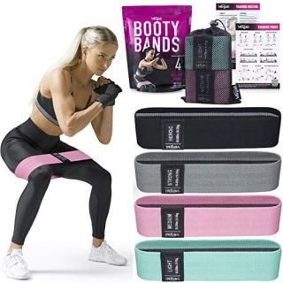 Vergali Fabric Booty Bands for Women Butt and Legs. Set of 4 Non Slip Cloth Resi