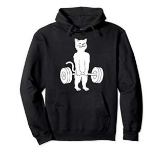 Cat Deadlift Hoodie - Powerlifting Kitty Sweater Muscle Cat Pullover Hoodie