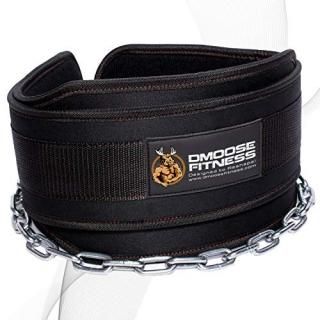 Black - Premium Dip Belt with Chain by DMoose Fitness - 90cm Heavy Duty Steel Ch