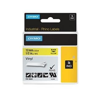 Dymo Rhino Vinyl Tape 12 mm Black on Yellow