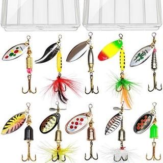 10pcs Fishing Lure SpinnersBass Trout Salmon Hard Metal Spinnerbaits kit with 2 