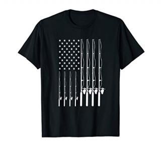 USA Freedom Fishing Pole American Flag Shirt Gift Men Kids