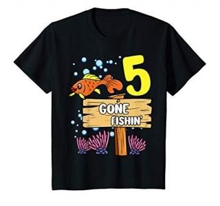 Kids 5th Birthday Gone Fishin' Sign Underwater Ocean Boys Girls T-Shirt
