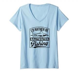 Womens I'd Rather Be Saltwater Fishing Sea Shark Fish Gift Set idea V-Neck T-Shi