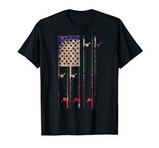 Fishing USA Flag American Flag Fishing Poles T-Shirt