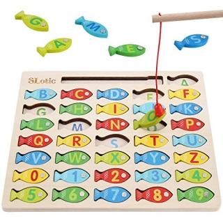 Slotic Magnetic Wooden Fishing Game Toy for Toddlers - Alphabet ABC Fish Catchin